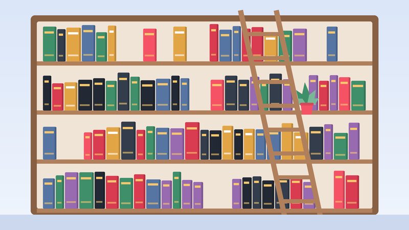 جدارٌ من رفوف الكتب وسلّمٌ خشبيّ