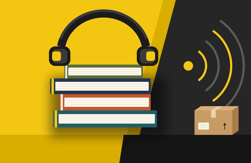 سمّاعتان فوق كومةٍ من الكتب