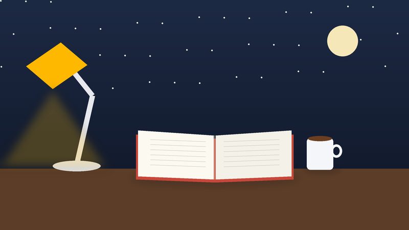 كتابٌ مفتوح تحت مصباحٍ في ليلةٍ هادئة