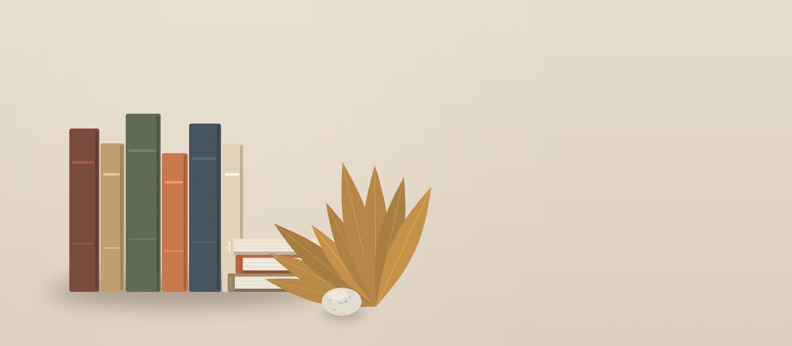 صفٌّ من الكتب الملوّنة بجانب أوراق نخيلٍ ذهبيّة