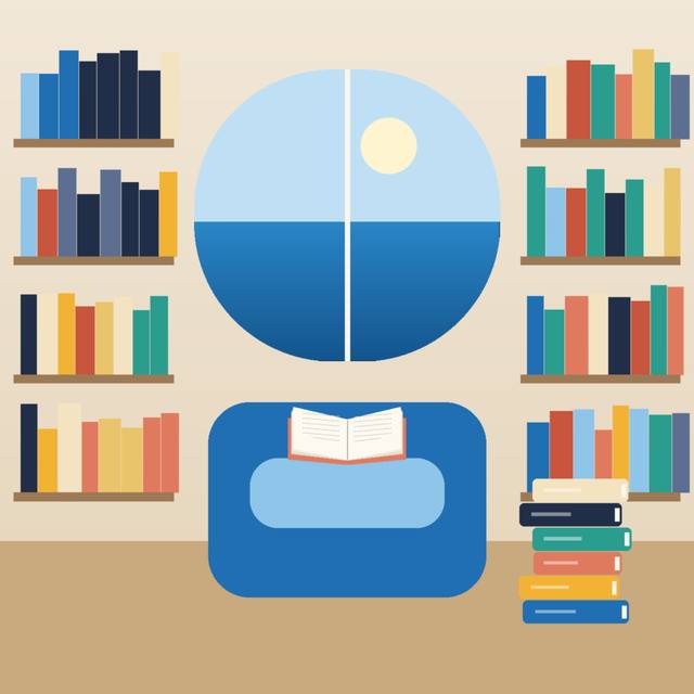ركن قراءةٍ بنافذةٍ تطلّ على البحر