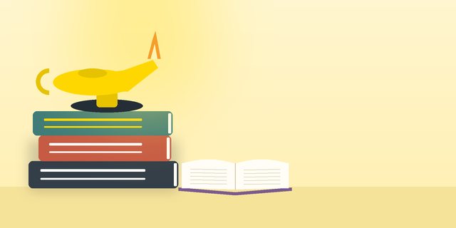 سراجٌ مضيء فوق كومة روايات وكتابٌ مفتوح