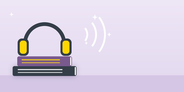 سمّاعتان فوق كتابين وموجاتٌ صوتيّة