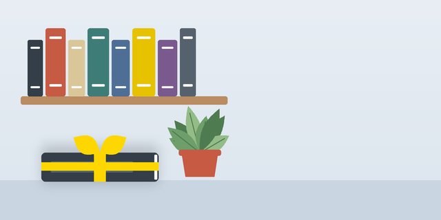 رفّ كتبٍ جديدة وكتابٌ ملفوفٌ بشريط