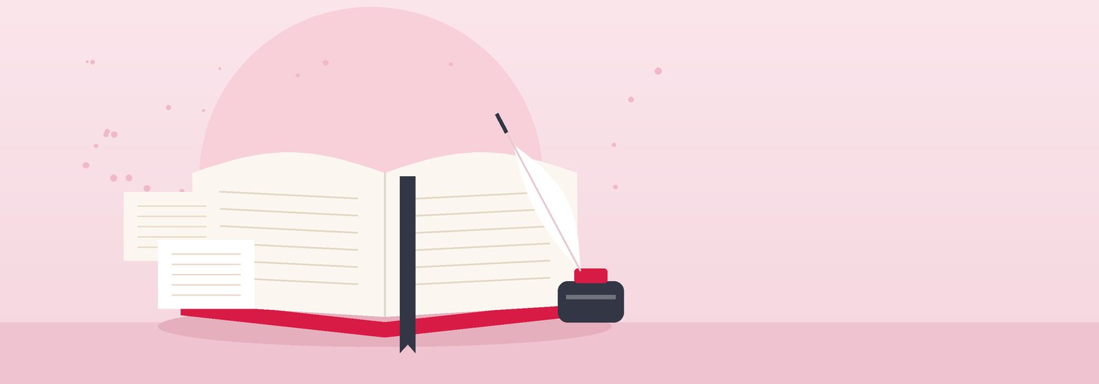 كتابٌ مفتوح بجانب محبرةٍ وريشة